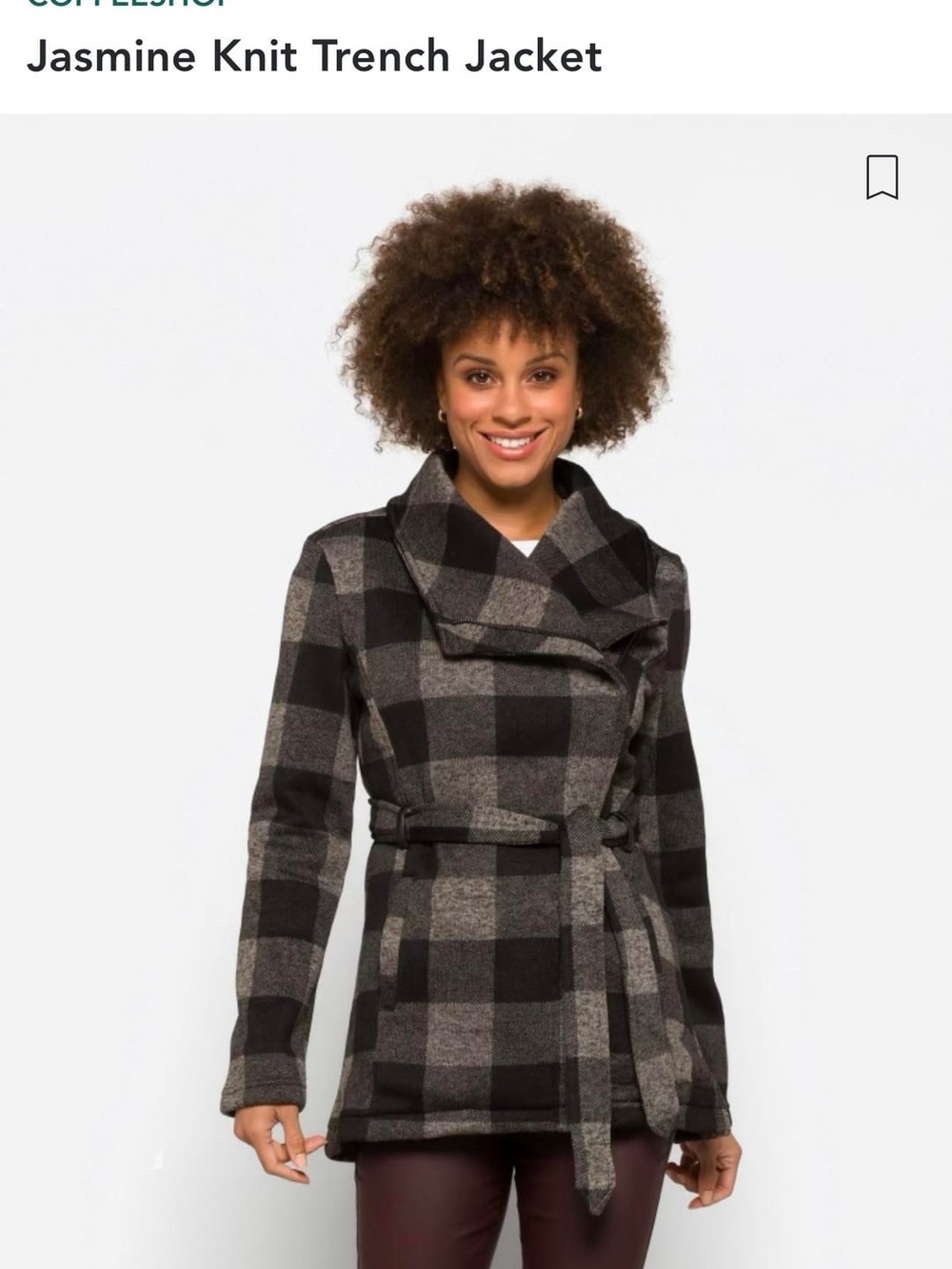 Jasmine Plaid Knit Trench Jacket - Black & Gray